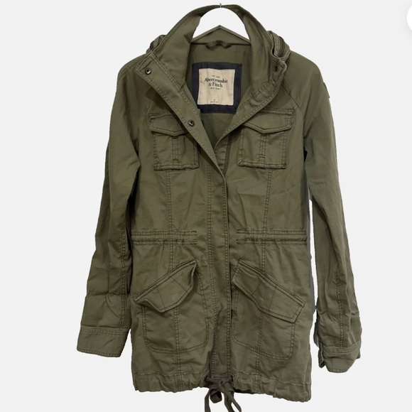 Abercrombie & Fitch NY A & F Women Light Army Green Utility Hood Jacket Small - Picture 2 of 10